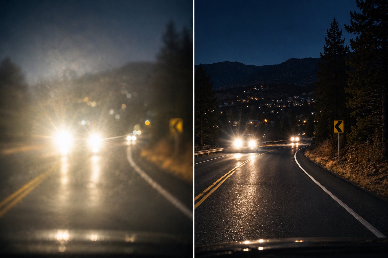 Night glare headlights vision